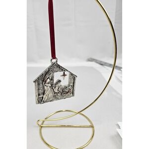Harvey Lewis Regent Square Nativity Scene Ornament Silver Tone European‎ Crystal
